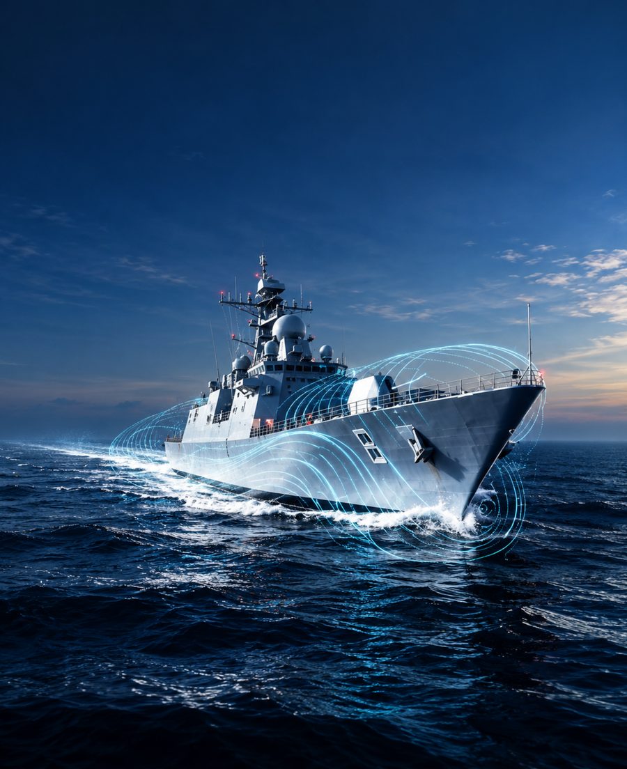 Warship with its magnetic signature being cancelled