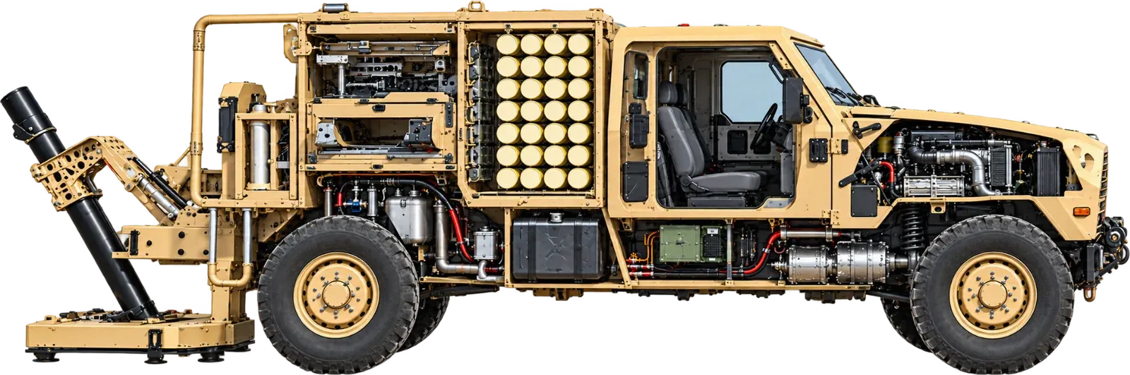 Automated Mortar System — cutaway of the vehicle-mounted mortar