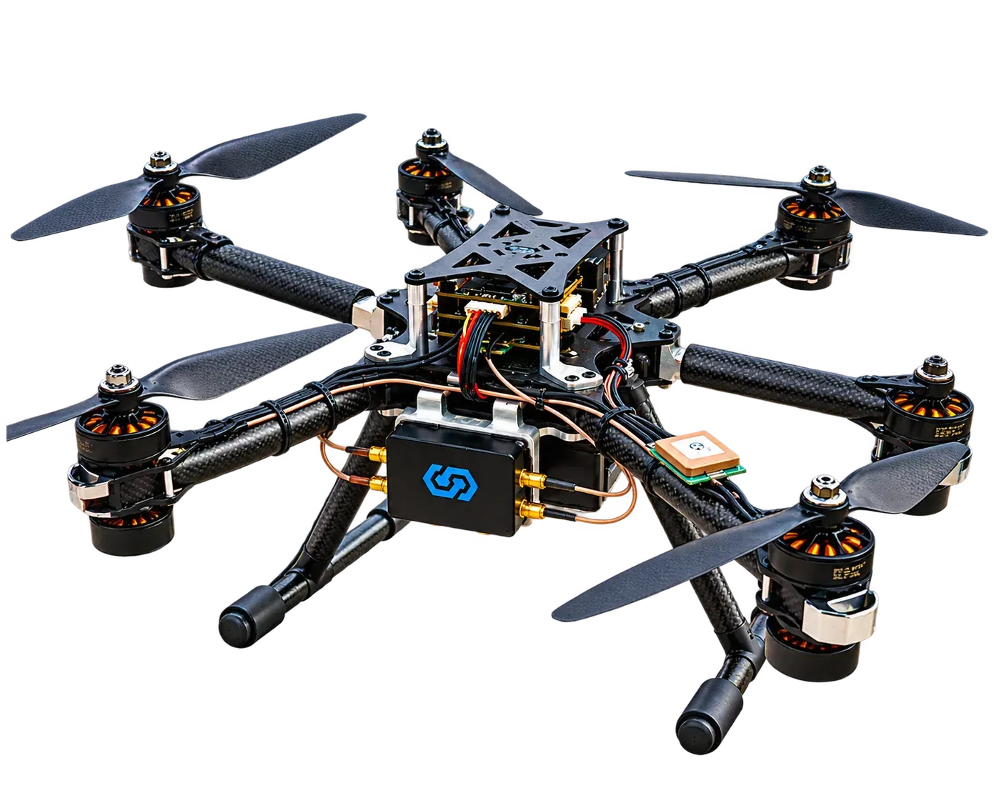 Hexacopter carrying the SunStone anti-jamming module